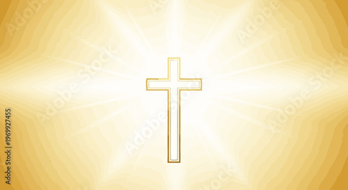 Golden cross with radiant light beam.