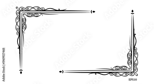 Elegant Ornate Corner Flourish Design, Decorative Frame Element, Black and White