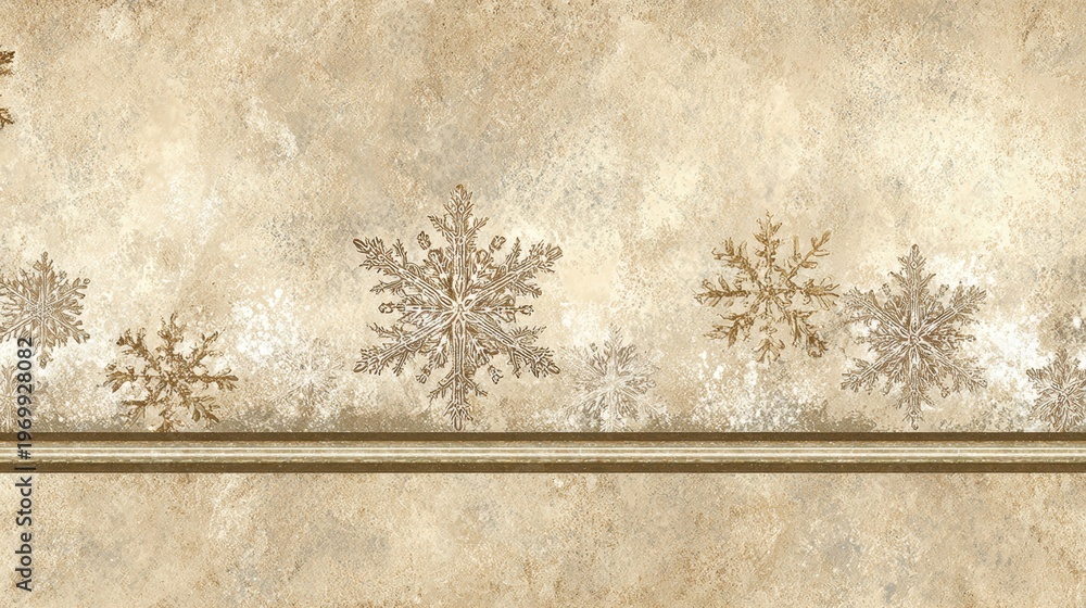 Fototapeta premium Elegant winter background with snowflakes and golden accents on a textured beige canvas for seasonal design projects