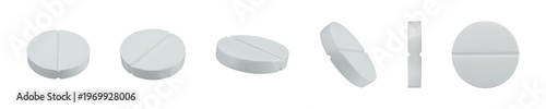 White Round Tablets in Different Angles Vector Realistic Set