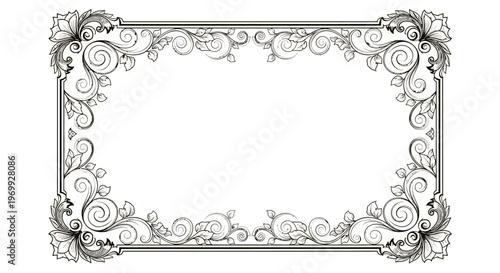 Ornate Vintage Floral Rectangle Frame Border - Decorative Flourish Design