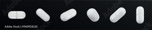 White Medical Capsules Vector Realistic in Multiple Angles