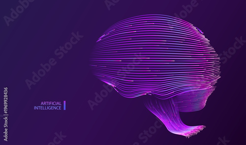 Ai brain technology background. Line particle fast learn concept. Futuristic artificial intelligence mind design. Computer idea concept. Machine genius human knowledge. Vector illustration.