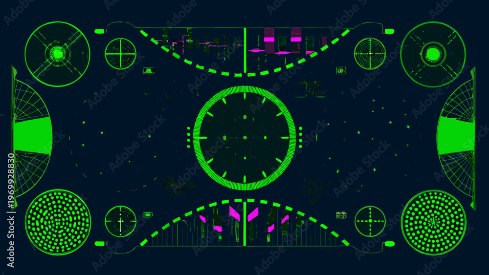 Obraz premium Futuristic interface with glowing green and pink geometric shapes