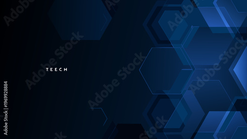 Abstract geometric background with overlapping blue hexagons and tech design