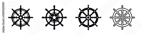Nautical Ship Wheel Vector Icon Variations