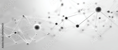 abstract molecular background with minimal nodes and lines, white 3d plexus connection network with depth of field, futuristic scientific structure of atoms and chemical bonds