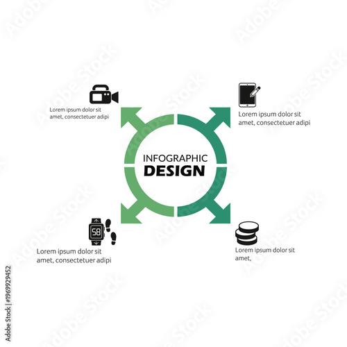Vector infographic design template with circular flowchart and icons, Business process, Workflow or cycle concept