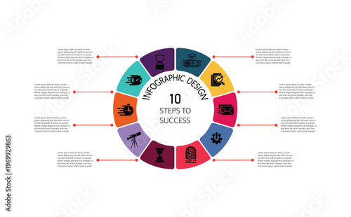 Infographic design 10 steps to success colorful vector illustration, Business strategy and planning concept with icons and text, SEO friendly stock photo