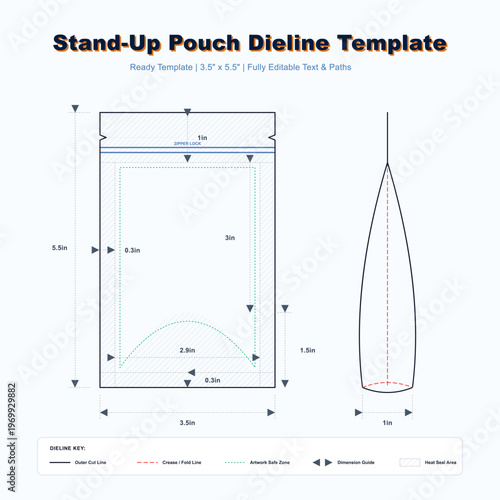 Stand Up Pouch Packaging Dieline Template Vector Blueprint