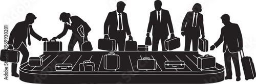 Black Solid Baggage Claim Silhouettes Set of Six on White Background