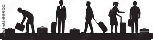 Black Solid Baggage Claim Silhouettes Set of Six on White Background