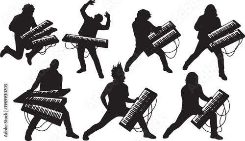 Black Solid Bagpipe Player Silhouettes Set of Six on White Background