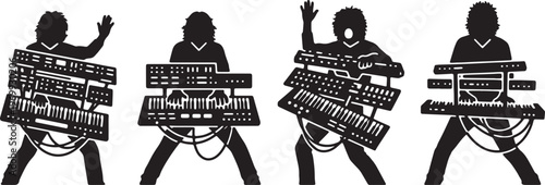 Black Solid Bagpipe Player Silhouettes Set of Six on White Background