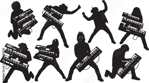 Black Solid Bagpipe Player Silhouettes Set of Six on White Background