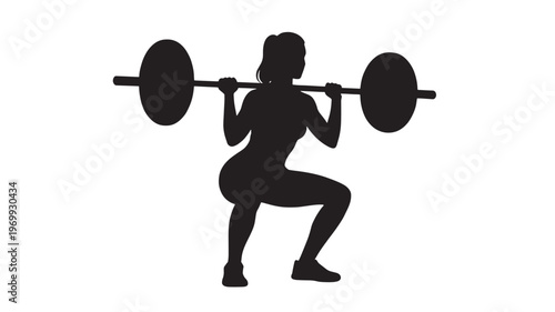 Black Silhouette of a Woman Performing a Barbell Squat for Strength Training and Fitness