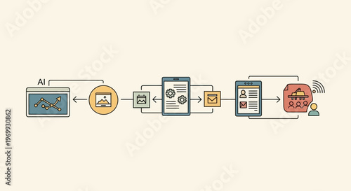 AI powered workflow automation process with mobile devices and data exchange