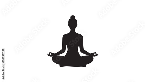 Minimalist Black Silhouette of a Woman Sitting in Lotus Yoga Pose for Meditation and Wellness
