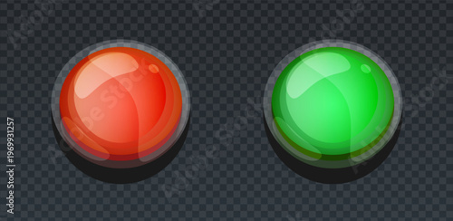 Red and green glossy buttons. Realistic red and green buttons under the glass