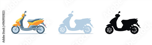 Motor Scooter Vector Illustration in Black and Yellow Set