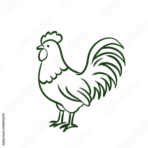 Hand-drawn doodle of a rooster. Minimalist black ink sketch representing farm birds, poultry, and rural life. Isolated on white background.