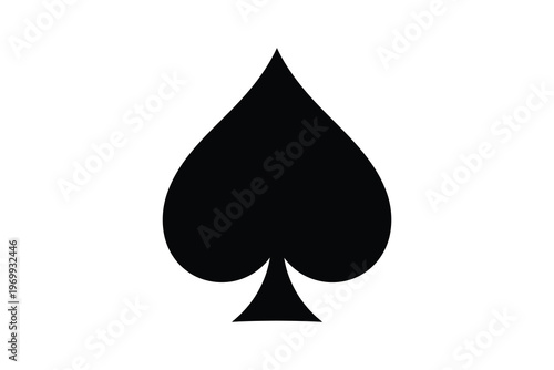 Black spade symbol isolated on white background, representing playing cards, suits, and classic casino gaming culture