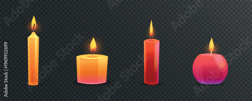 Decorative Candles with Flames Vector Set