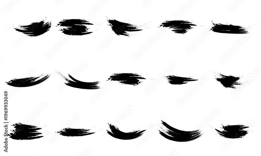 Fototapeta premium Hand drawn paint brush stroke line, smear, spot. Highlight handwritten brush grunge underline, stroke and strike through set. Marker line template. Isolated Vector illustration.