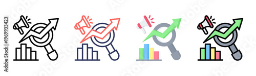 Market Research icon set multiple style collection