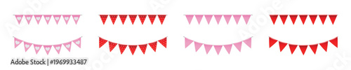 Red and Pink Decorative Bunting Flags Vector Set