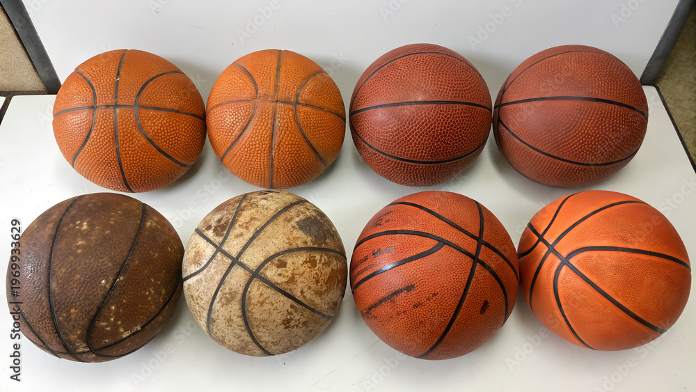 Obraz premium A single orange rubber basketball sits isolated as a round sports object on a white background, representing a classic team game equipment sphere for competition and leisure activity