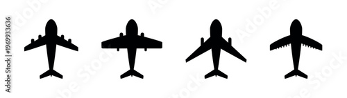 Silhouette Icons of Airplane Top View Vector Set