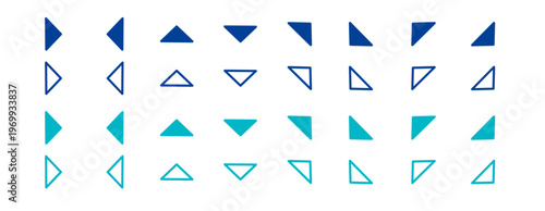 Simple triangle icon set with arrows and play buttons ｜filled and outline