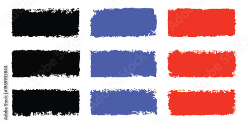 Grunge brush stroke banners set in black blue and red. Distressed paint labels.