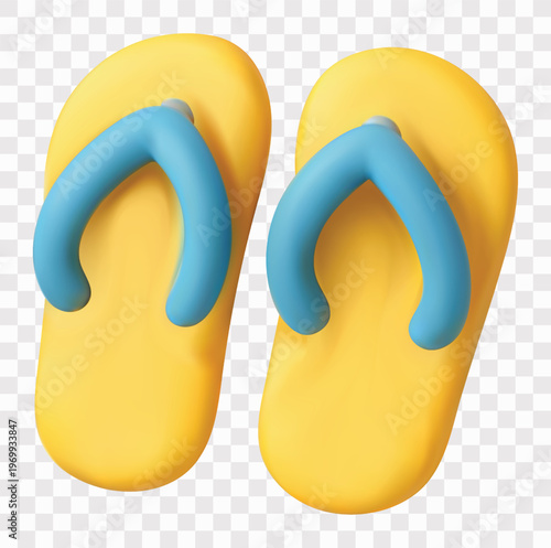 Summer Beach Vacation Vector Icon Set | 3D icon set | flip-flops