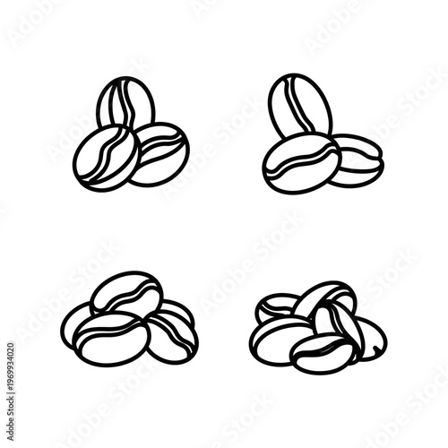 Set of Coffee Bean Icons in Outline Style 2.