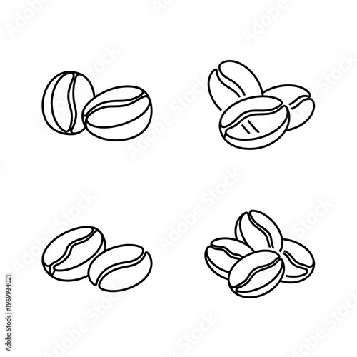 Set of Coffee Bean Icons in Outline Style 1.