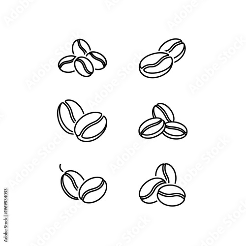 Set of Coffee Bean Icons in Outline Style.