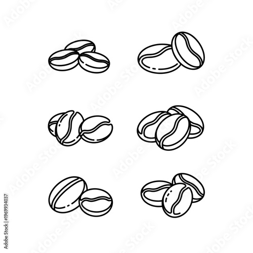 Set of Coffee Bean Illustrations in Outline Style.