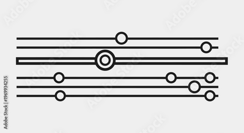 Abstract Audio Control Panel: A minimalist graphic depicts an audio control panel, with linear elements and circular indicators representing volume levels and settings adjustments.