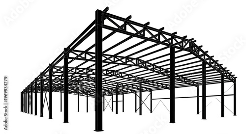 Industrial Framework: a robust and minimalist representation of a steel framework structure, its stark lines and angles provide a powerful visual for architectural concepts and industrial design.
