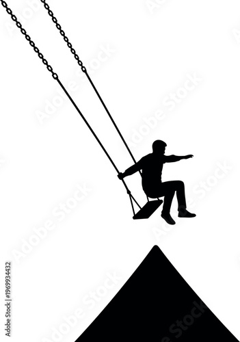 Silhouette of a person on a tightrope over a pyramid