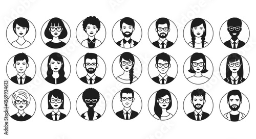 Diverse Avatar Portraits: A collection of diverse avatar portraits representing a wide array of individuals with unique styles and features, suitable for various professional and creative purposes. 