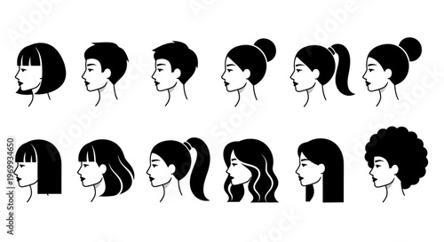 Silhouette Styles: A graphic representation showcasing a variety of hairstyles, offering a glimpse into diverse aesthetic choices.
