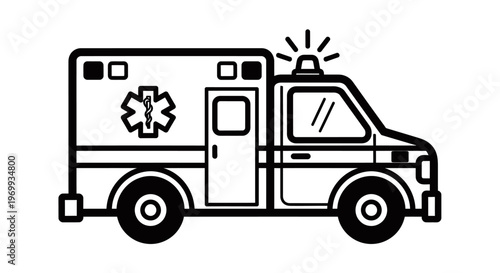 Emergency Ambulance Illustration: An illustration of a meticulously detailed ambulance, highlighting its essential features and symbolic significance in emergency services.