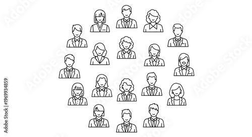 Circles of People: A simple artistic vector illustration of different people arranged in a circular design, representing community and unity.