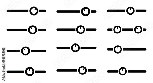 Digital Sliders Composition: A minimalist and modern graphic featuring an array of digital sliders, showcasing a spectrum of control, adjustment, and modulation.