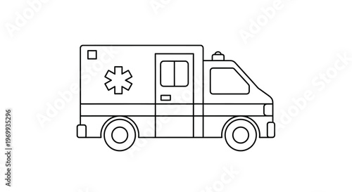 Ambulance on standby: a monochrome illustration of an ambulance, symbolizing swift emergency medical service readiness.