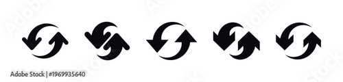 Black and White Refresh and Sync Arrows Vector Set