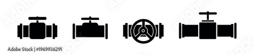 Industrial Valve and Pipeline Vector Icons Set